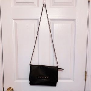 Black faux leather crossbody bag